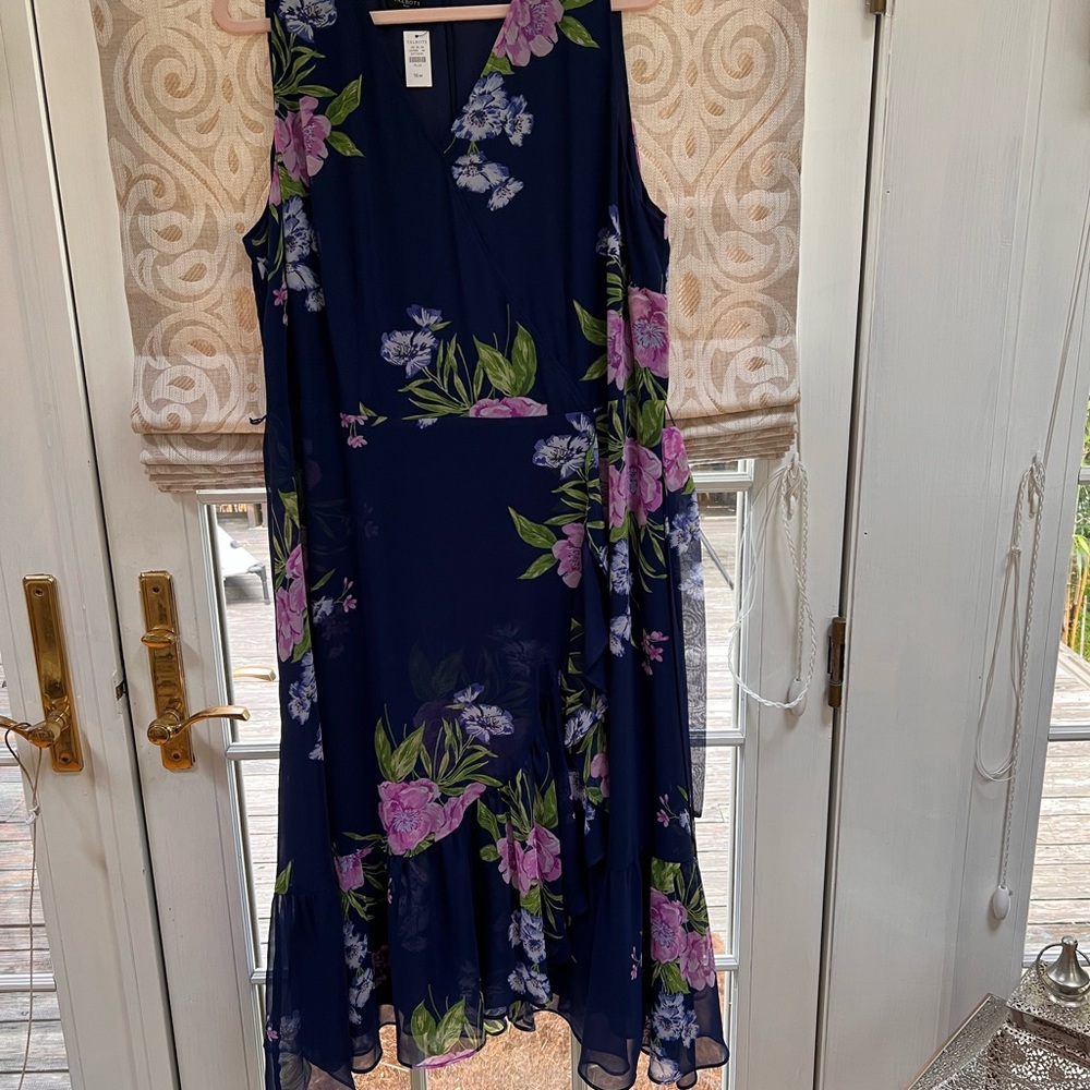 Talbots sleeveless navy floral dress
